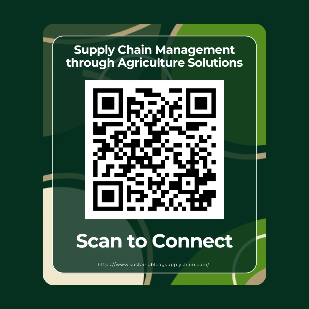 QR code linking to the Sustainable Ag Supply Chain website for supply chain management through agriculture solutions.